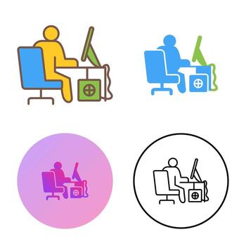 icono de vector de trabajador de computadora