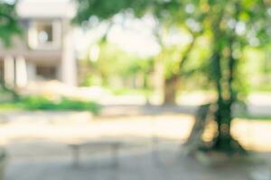 Defocused or blur with bokeh background of garden trees in sunny day photo