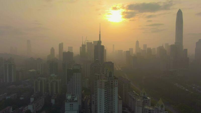 Shenzhen Urban Cityscape In Foggy Morning Skyscrapers Of Futian Shenzhen Urban Cityscape In Foggy Morning Skyscrapers Of Futian