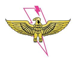 Design for a golden eagle t-shirt next to the thunderbolt symbol in pink. vector