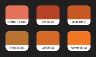 Orange earth tone color scheme set with color names vector