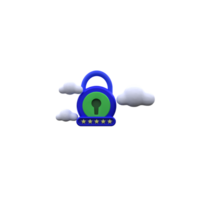 unique 3d rendering fluffy cloud locked padlock icon isolated.Trendy and modern in 3d style. png