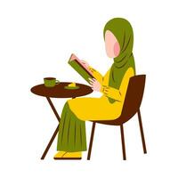 ilustración de hijab mujer leyendo libro vector