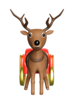 3d reindeer with sleigh. front view, merry christmas and happy new year, 3d render illustration png