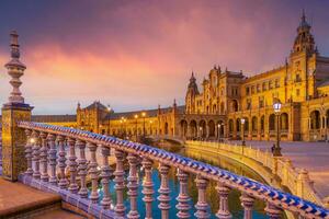 Panoramic view of Plaza de Espana in Seville, Spain photo