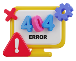 3d computer desktop showing alert error 404 page not found illustration png