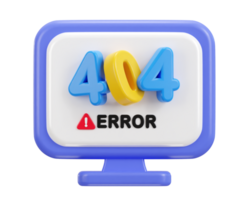 3d Computer Desktop zeigen warnen Error 404 Seite nicht gefunden Illustration png