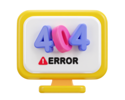 3d Computer Desktop zeigen warnen Error 404 Seite nicht gefunden Illustration png