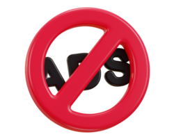 No ADS sign, Red crossed round button png