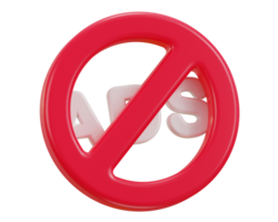 No ADS sign, Red crossed round button png