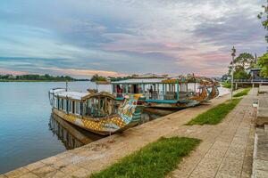 Traditional Dragon boat in Hue Vietnam photo