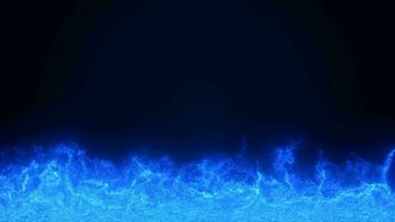 astratto blu fiamma fuoco energia magico a partire dal Fumo nebbia raggiante luminosa elettrico piccolo particelle volante puntini su un' nero sfondo video