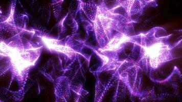 abstrait violet vagues et fumée de particules de énergie magique brillant embrasé liquide, Contexte video