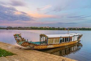 Traditional Dragon boat in Hue Vietnam photo