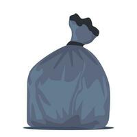 Black package full of garbage. Litter in polyethylene sack. Special disposable container for trash. Vector illustration.