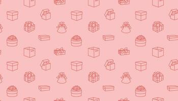 A seamless pattern of gifts with a pink background in line style vector