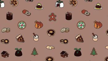 A seamless pattern related to Christmas food and beverages. vector