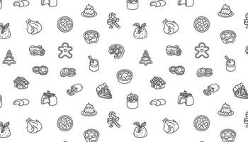 Seamless pattern with Christmas food in line style. vector