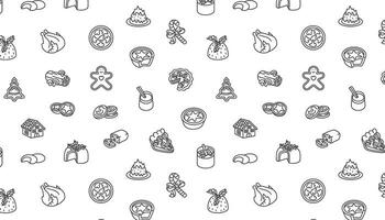 Seamless pattern with Christmas food in line style. vector