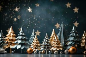Christmas background with gold and silver trees and golden highlights in the background. Generated by artificial intelligence photo