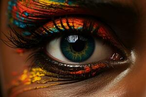 Multi cultural eye close ups expressing deep emotions in vivid elemental hues photo