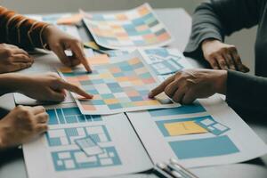 ux Graphic designer creative sketch planning application process development prototype wireframe for web mobile phone . User experience concept. photo