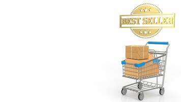 The Shopping cart and box on white Background for Advertising or Marketing concept 3d rendering photo