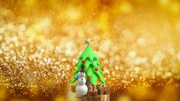 el monigote de nieve y Navidad árbol para famosos o fiesta concepto 3d representación. foto
