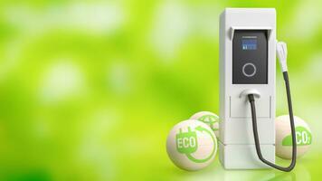 Ev station on Green Bokeh  background for Technology concept 3d rendering photo