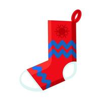 Xmas Red Knitted Sock Cartoon Style Icon vector