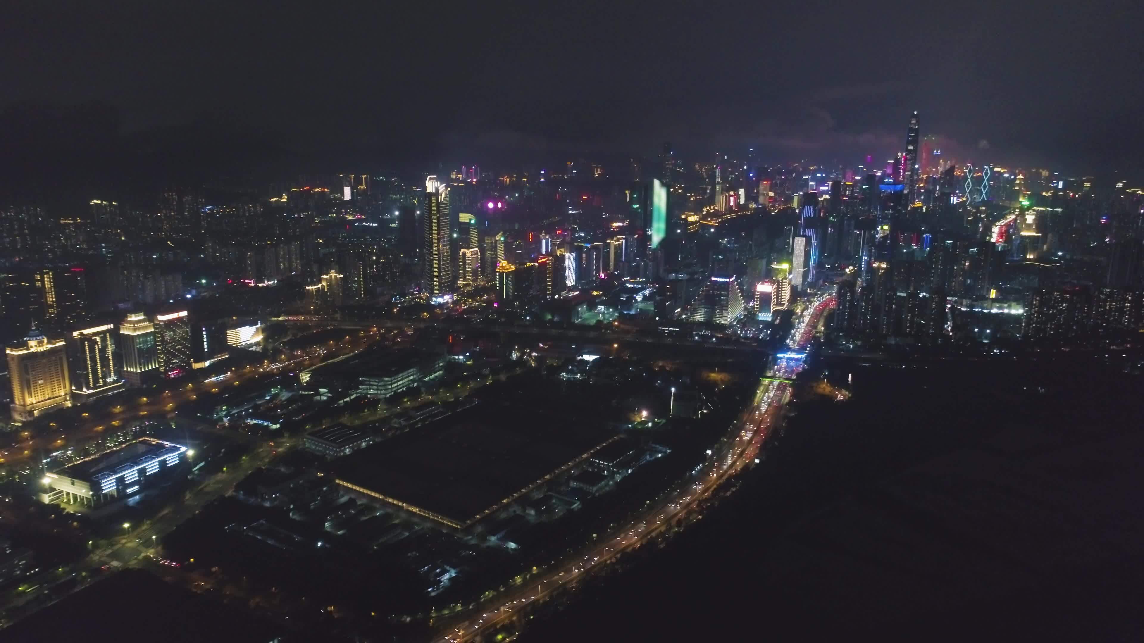 Shenzhen City At Night Futian District And Shenzhen Bay Guangdong Shenzhen City At Night Futian District And Shenzhen Bay Guangdong