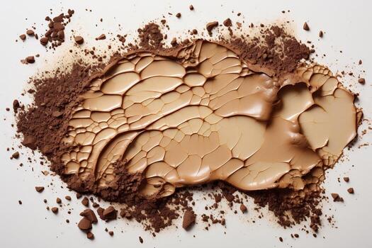 Dry and cracked cream texture on a white background. Abstract background. Generated by artificial intelligence photo