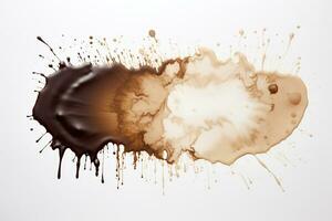 Gradient texture of spilled coffee with drops and smudges on a white background. Abstract background. Generated by artificial intelligence photo