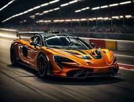 Capture the speed and precision of a McLaren race car slicing through the racetrack photo