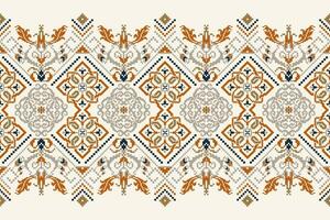 Floral Cross Stitch Embroidery on white background.geometric ethnic oriental pattern traditional.Aztec style abstract vector illustration.design for texture,fabric,clothing,wrapping,decoration,sarong.