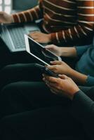 Close up of woman hand using credit card and laptop for payment and online shopping, Online shopping, payments digital banking, E-commerce concept. photo