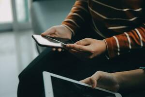 Close up of woman hand using credit card and laptop for payment and online shopping, Online shopping, payments digital banking, E-commerce concept. photo