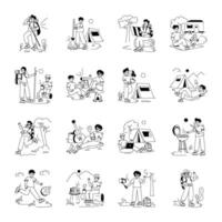 Collection of Camping Fun Line Illustrations vector