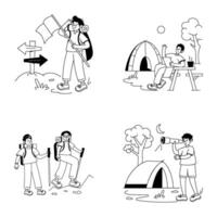 Bundle of Camping Line Illustrations vector