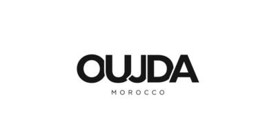 Oujda in the Morocco emblem. The design features a geometric style, vector illustration with bold typography in a modern font. The graphic slogan lettering.