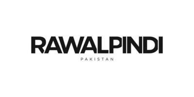 Rawalpindi in the Pakistan emblem. The design features a geometric style, vector illustration with bold typography in a modern font. The graphic slogan lettering.