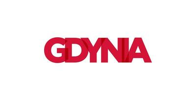 Gdynia in the Poland emblem. The design features a geometric style, vector illustration with bold typography in a modern font. The graphic slogan lettering.