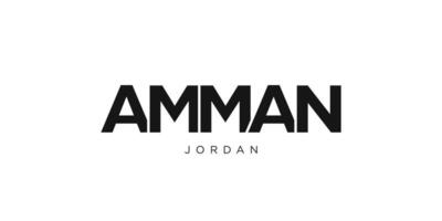 Amman in the Jordan emblem. The design features a geometric style, vector illustration with bold typography in a modern font. The graphic slogan lettering.