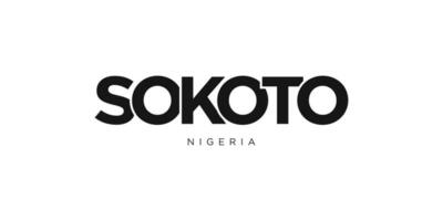 Sokoto in the Nigeria emblem. The design features a geometric style, vector illustration with bold typography in a modern font. The graphic slogan lettering.