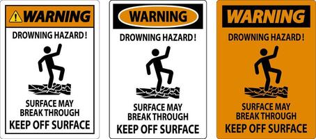 Warning Sign Drowning Hazard - Surface May Break Through, Keep Off Surface vector