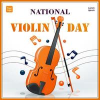 National Violin Day, violin with musical note elements. 3d vector, suitable for music events and design elements vector