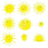 a cute hand drawn collection of summer suns vector