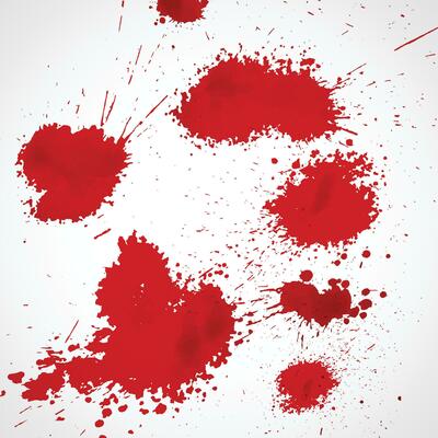 Dirty collection of paint splatter imitating blood, cut marks, splashes, drops, blots, spray, bloody hand and dirty fingerprints. Isolated set blood ink with splashes and drops. Red grunge set