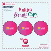 Banner sale image with Winter Caps Social Media post, Vector Template Design