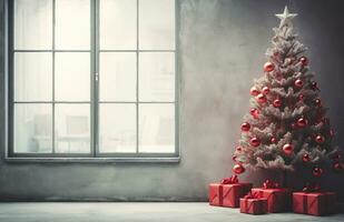 Navidad árbol y muchos presente cajas creado con generativo ai foto